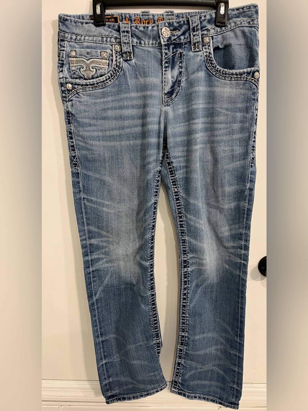 Women’s Size 32x30 Rock Revival Baldmen Relaxed Blue Jeans